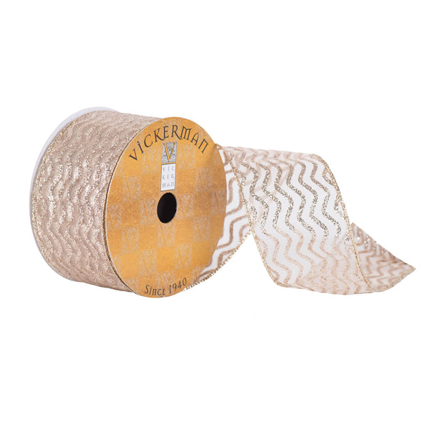 2.5" x 10yd Champagne Sheer Chevron