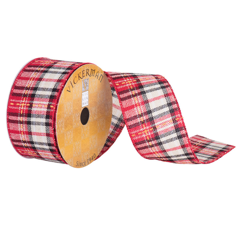 2.5" x 10yd Red Ivory Tan Plaid