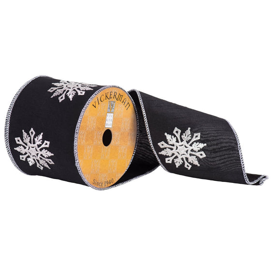 4" x 10yd Black with White Snowflakes