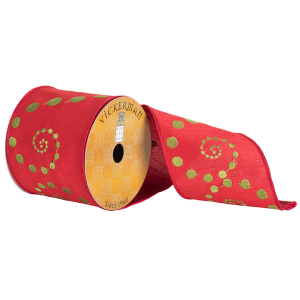 4" x 10yd Red Green Scroll Dots Sheer