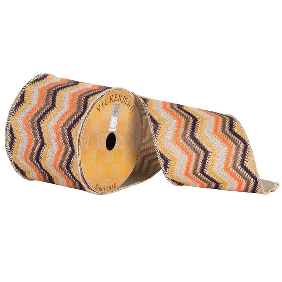 4" x 10yd Orange Brown Yellow Chevron