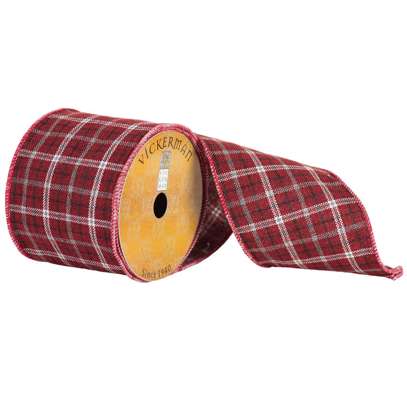 4" x 10yd Red White Silver Plaid