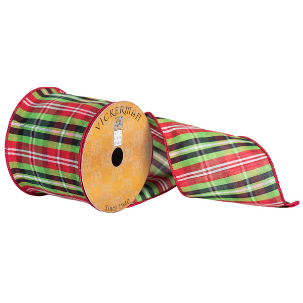 4" x 10yd Red Green White Plaid