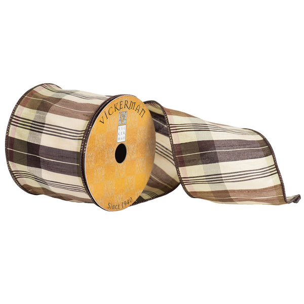 4" x 10yd Tan Brown Plaid