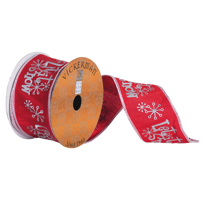 2.5" x 10yd Red Silvr Let It Snow Snwflk