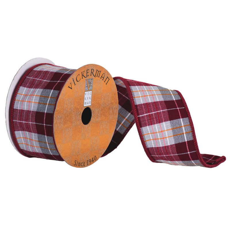 4" x 10yd Red, White, Gray, Orange Plaid