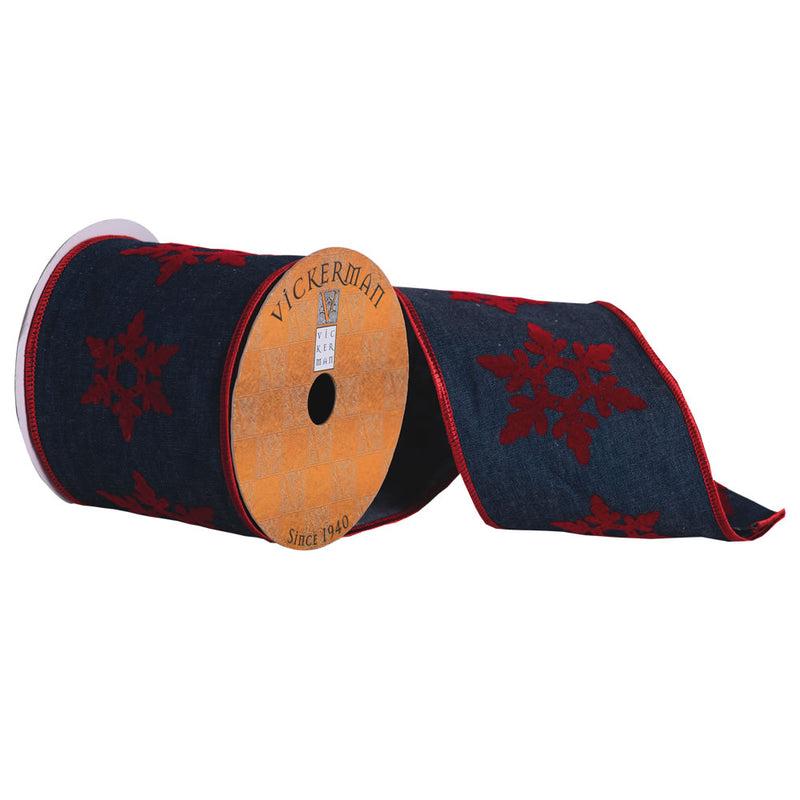 4" x 10yd Dark Blue, Red Felt Snowflakes