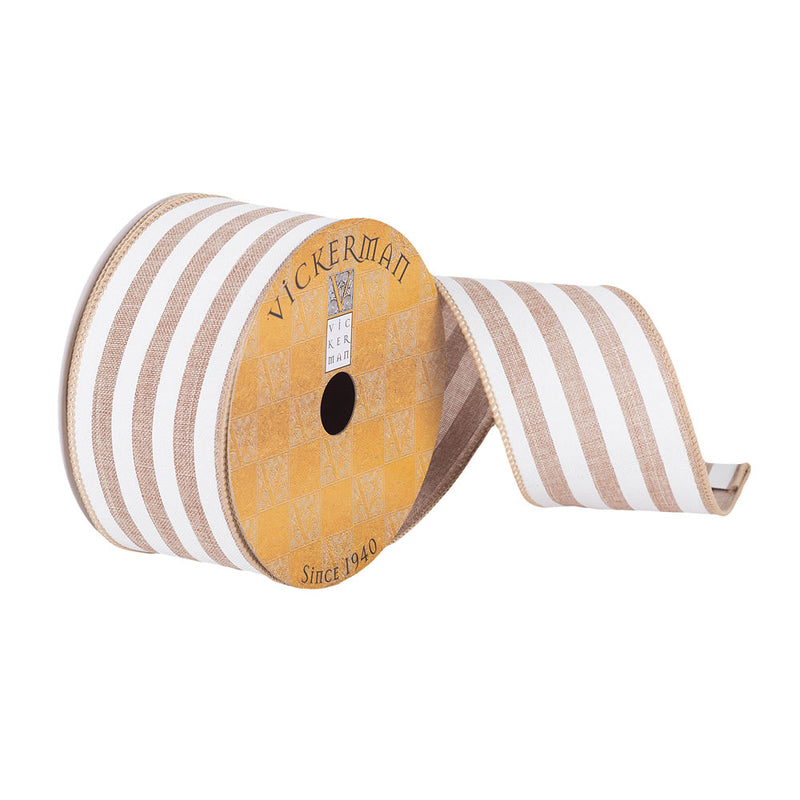 2.5"x10Yd Beige Dupion White Stripe