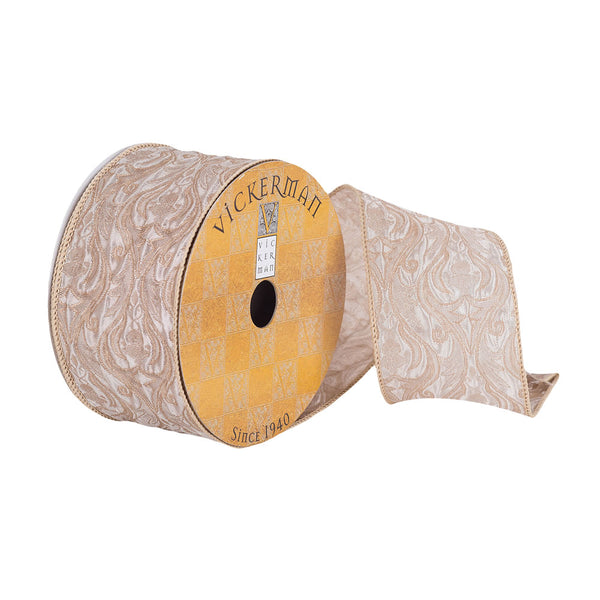 2.5"x10Yd Champagne Ogee Swirl Ribbon