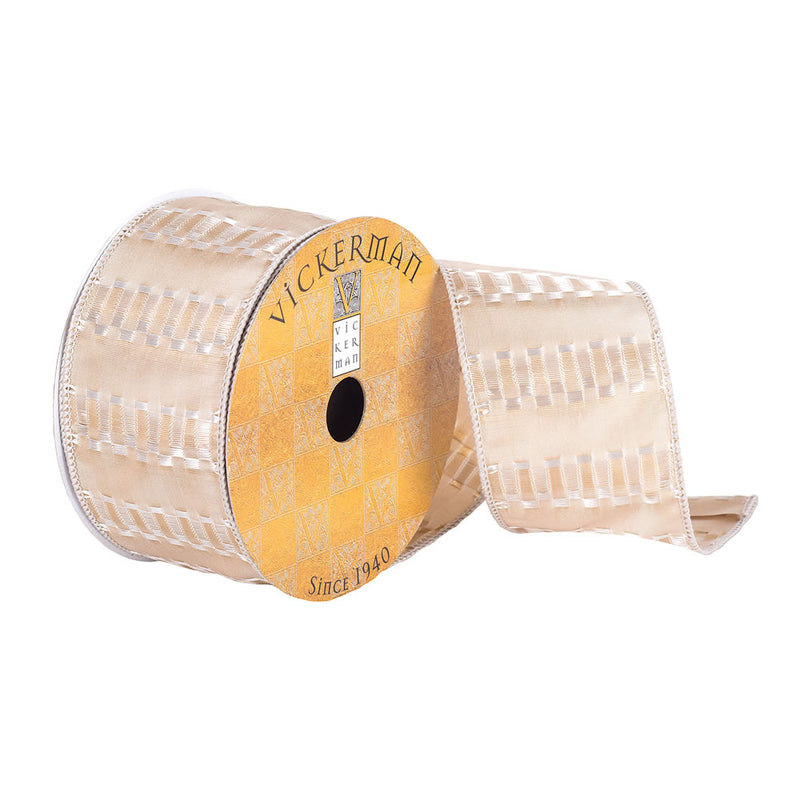 2.5"x10Yd Champagne Fret Stripe Ribbon