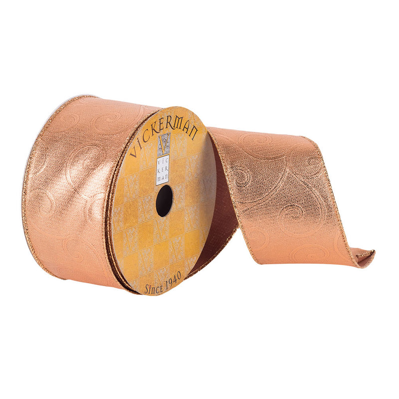 2.5"x10Yd Copper Swirl Dupion Ribbon