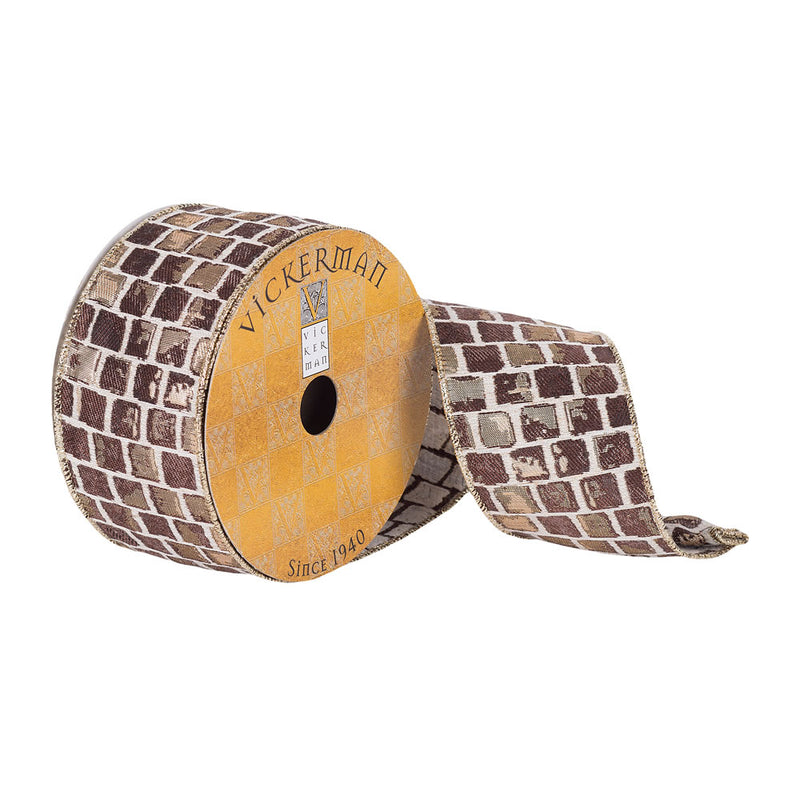 2.5"x10Yd Brown Rustic Checkered Ribbon