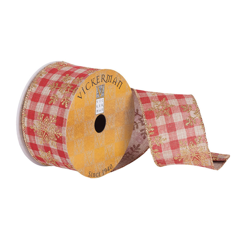 2.5"x10Yd Red Tan Plaid Glitter Ribbon