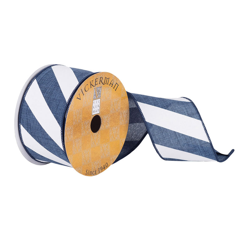 2.5"x10Yd Blue White Stripes Ribbon