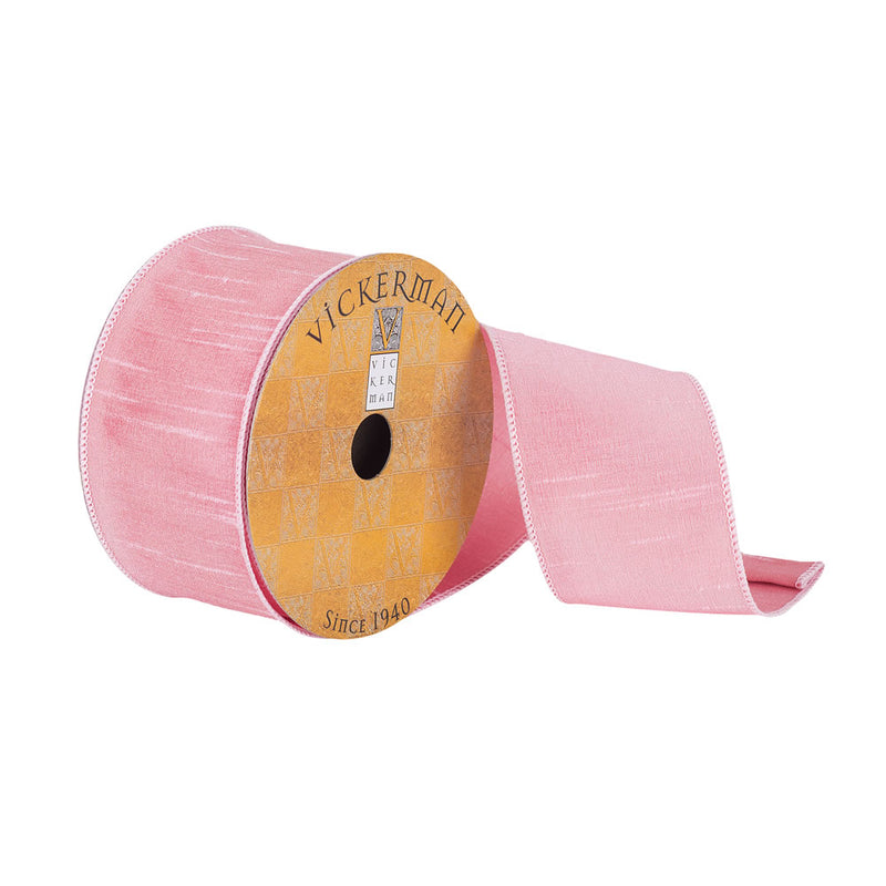 2.5"x10Yd Pink Woven Dupion Ribbon