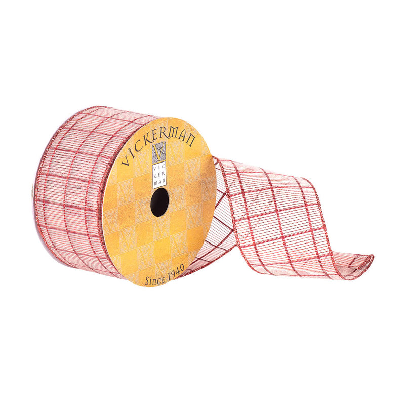 2.5"x10Yd Red Grid Woven Dupion Ribbon