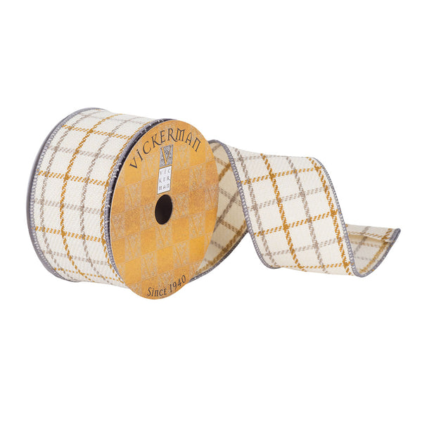 2.5"x10Yd Ivory/Brown Simple Plaid Ribbn