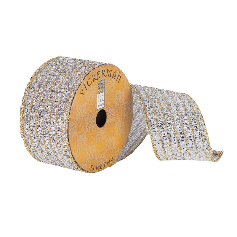 2.5"x10Yd Silver/Gold Tinsel Ribbon