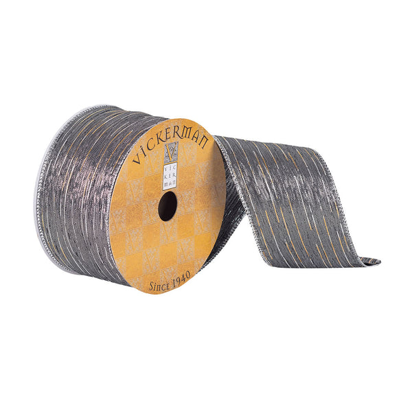 2.5"x10Yd Pewter/Gold Stripes Ribbon