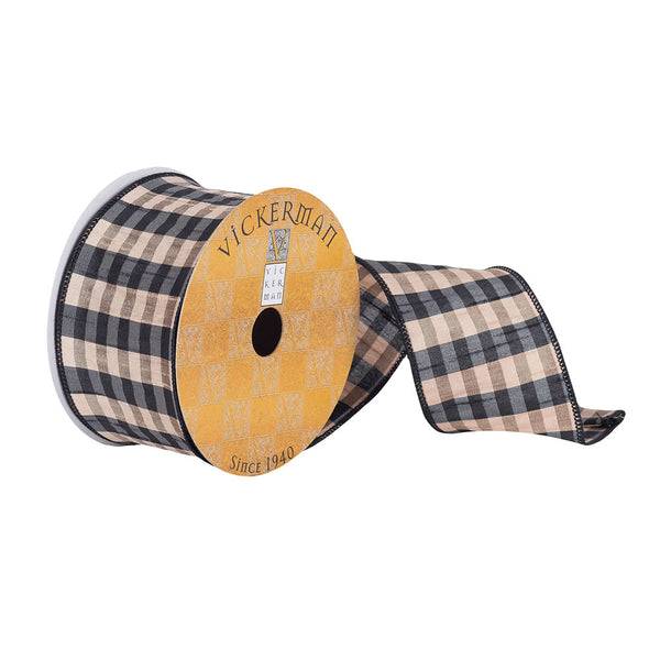 2.5"x10Yd Black/Tan Plaid Ribbon