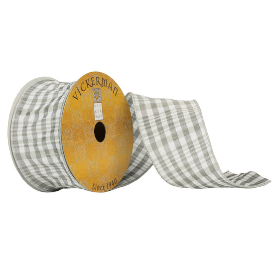 2.5"x10Yd Gray/White Plaid Ribbon