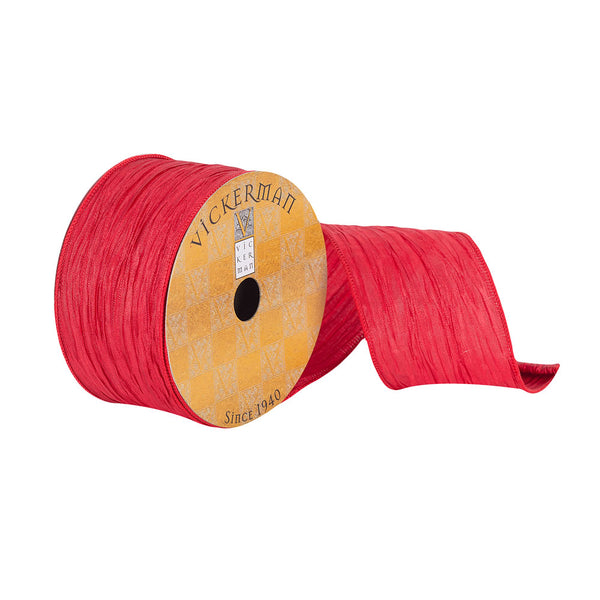 2.5"x10Yd Red Woven Dupion Ribbon