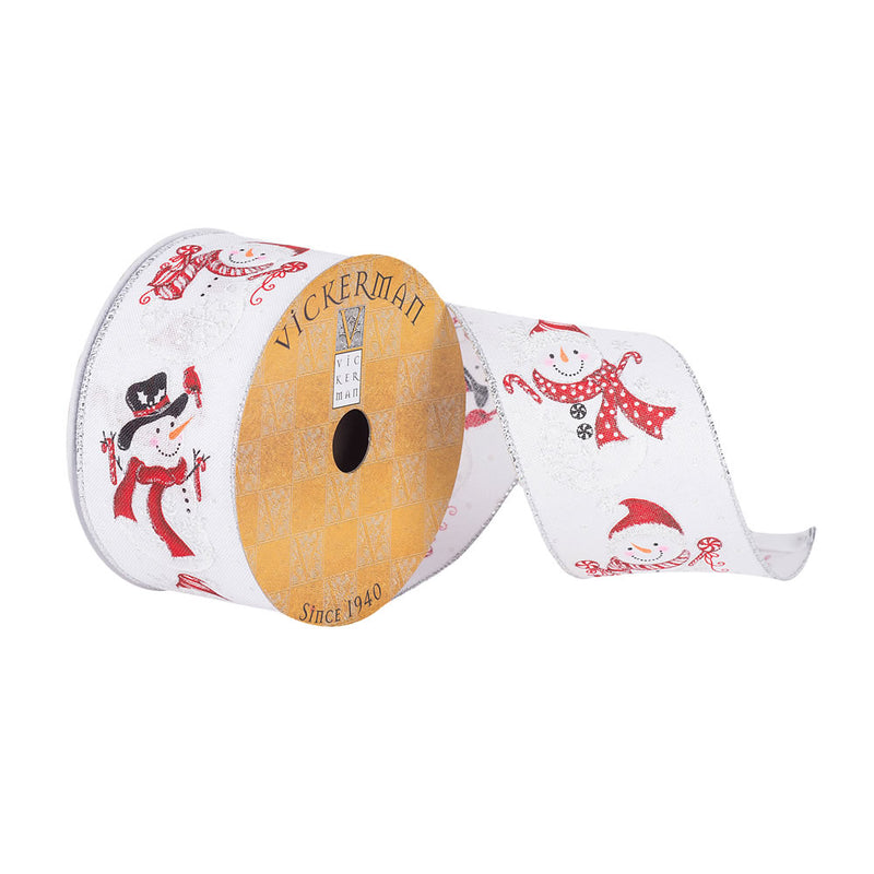 2.5"x10Yd White Winter Snowman Ribbon