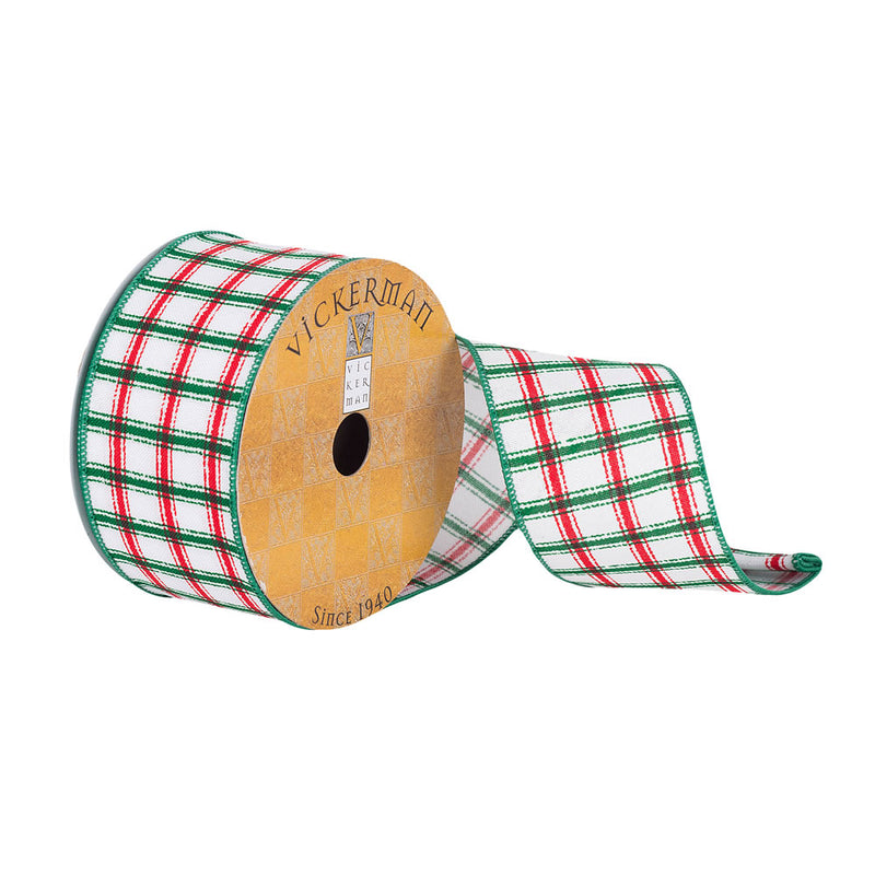 2.5"x10Yd White/Red/Green Plaid