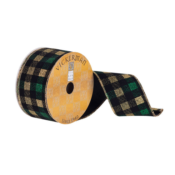 2.5"x10Yd Black/Gold/Green Plaid