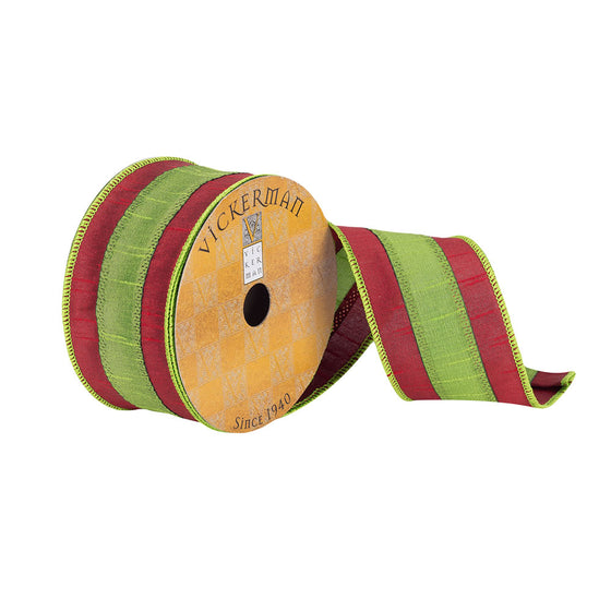 2.5"x10Yd Red/Green Striped Dupion