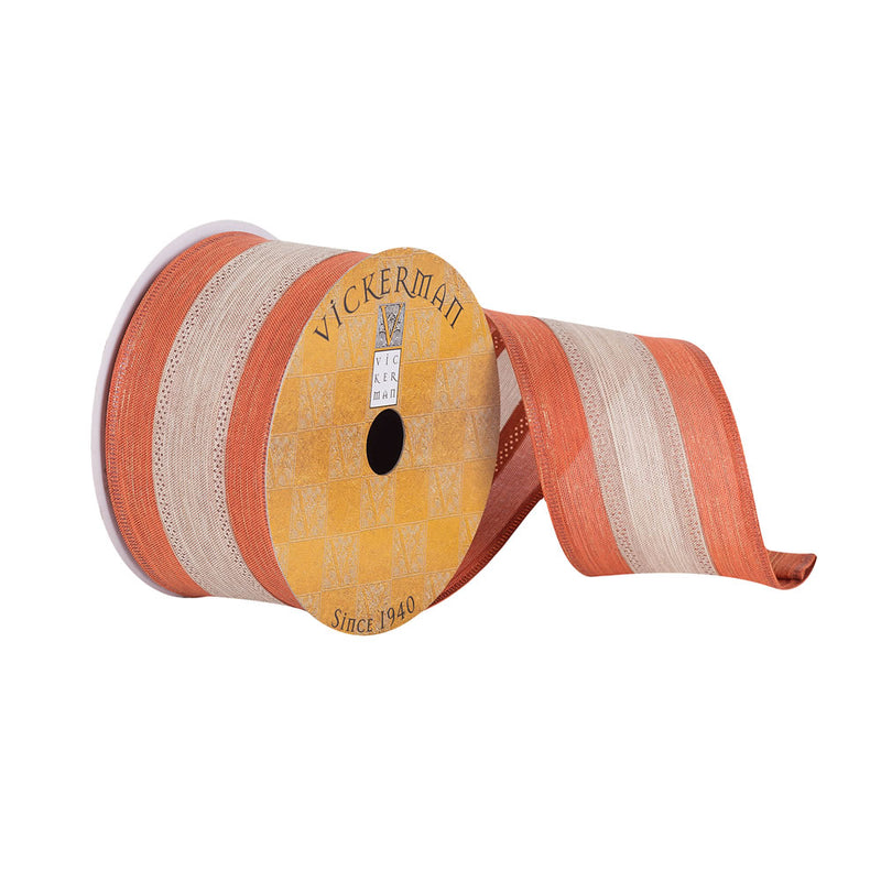 2.5"x10Yd Orange/Natural Stripe Dupion