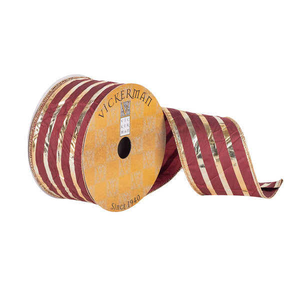 2.5"x10Yd Burgundy/Gold Metallic Stripe