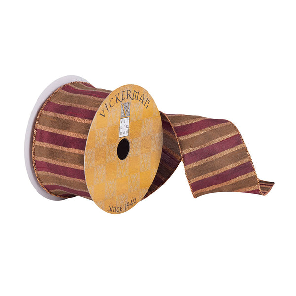 2.5"x10Yd Burgundy/Olive/Gold Stripe