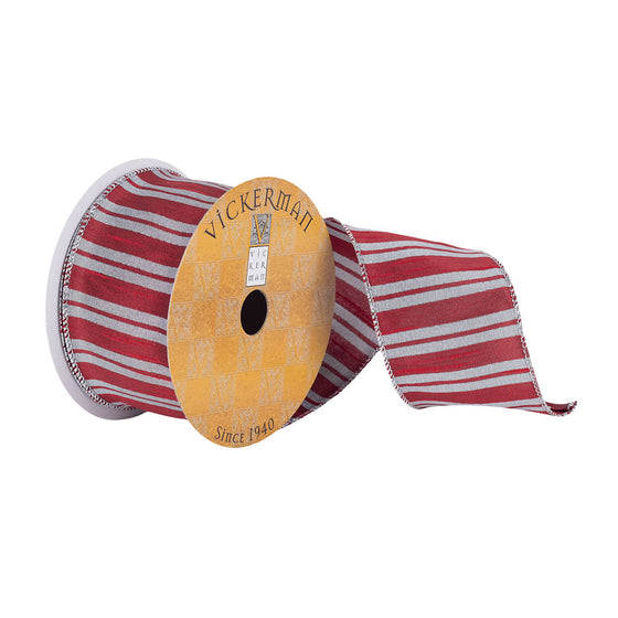 2.5"x10Yd Red/Silver Striped Dupion