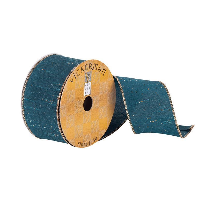 2.5"x10Yd Teal Dupion Gold Flecks