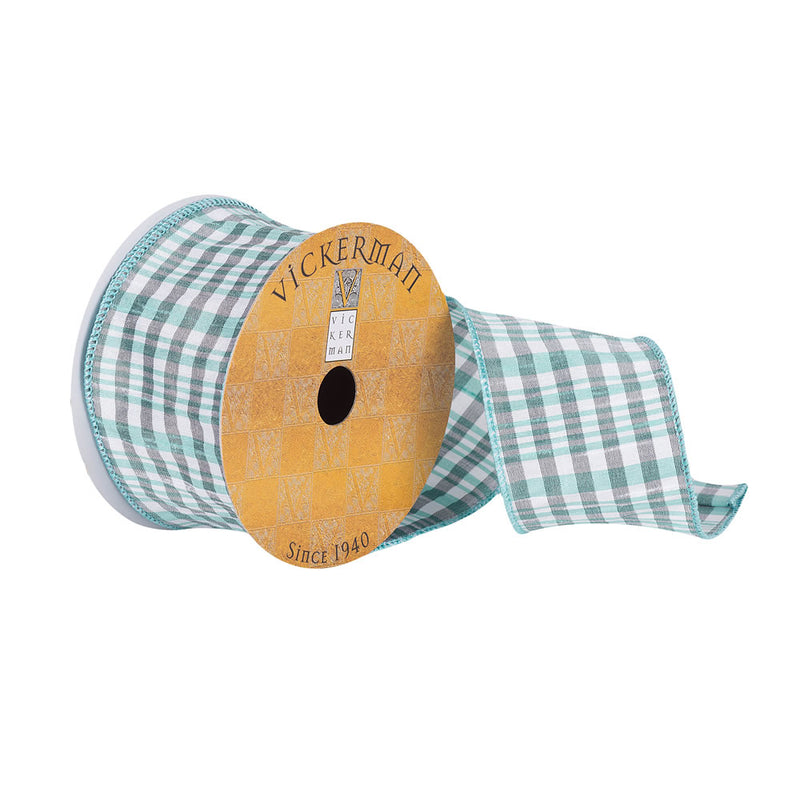 2.5"x10Yd Teal/Gray/White Plaid Dupion