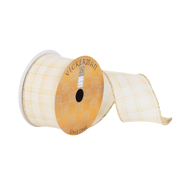 2.5"x10Yd Ivory Lemon Plaid Dupion