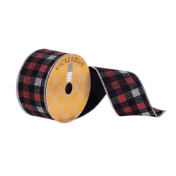 2.5"x10Yd Black/Silver/Red Plaid