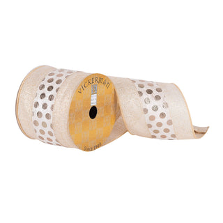 4"x10Yd Tan Wovn Gold Metallic Dot Centr