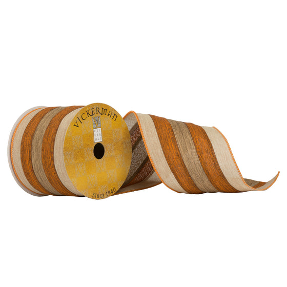 4"x10Yd Natural/Orange Striped Ribbon