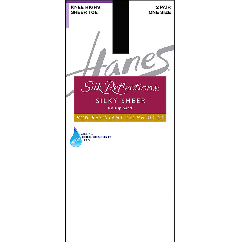 Hanes Silk Reflections Silky Sheer No-Slip Band Knee Highs With Run Resistant Technology 2-Pair Pack