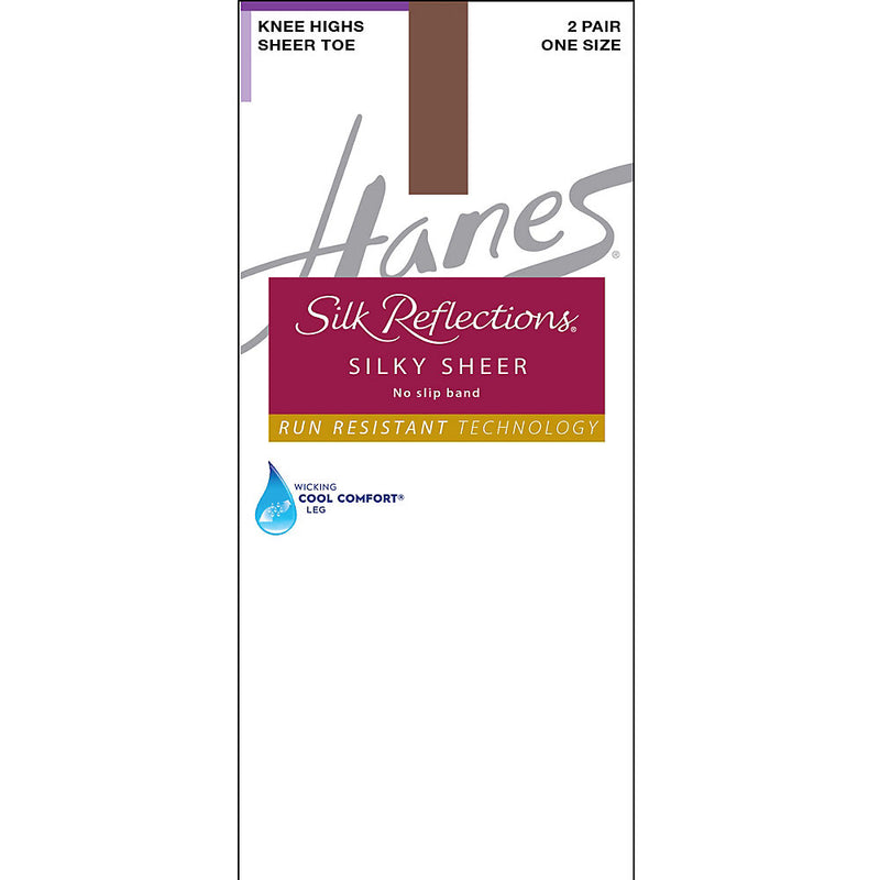 Hanes Silk Reflections Silky Sheer No-Slip Band Knee Highs With Run Resistant Technology 2-Pair Pack