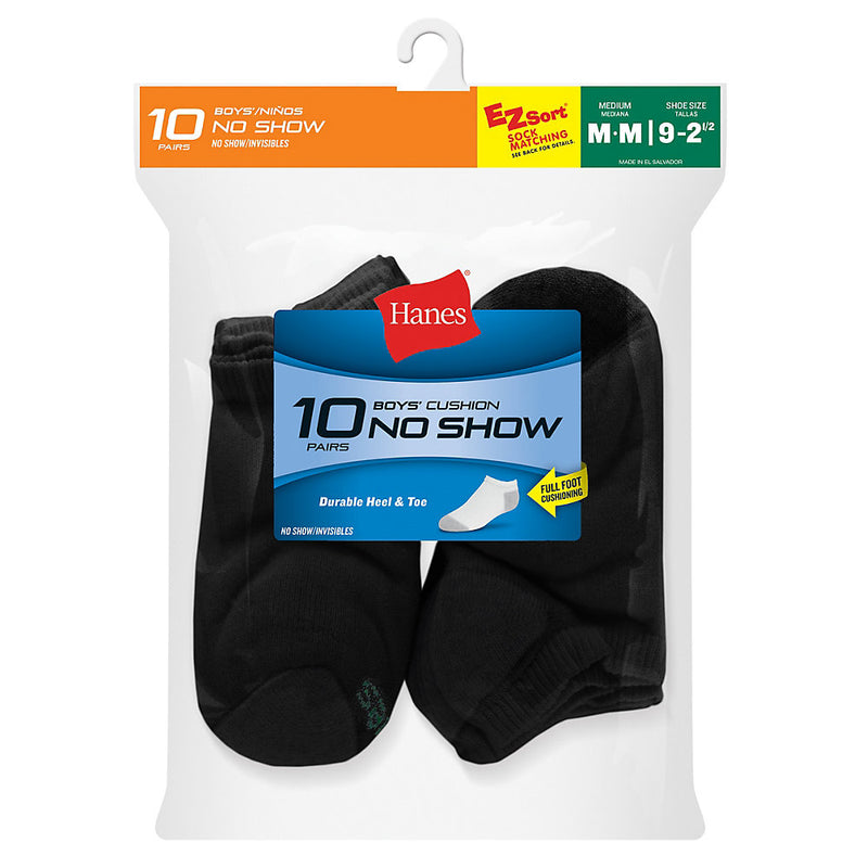Hanes Boys' No-Show Ez Sort Socks 10-Pack