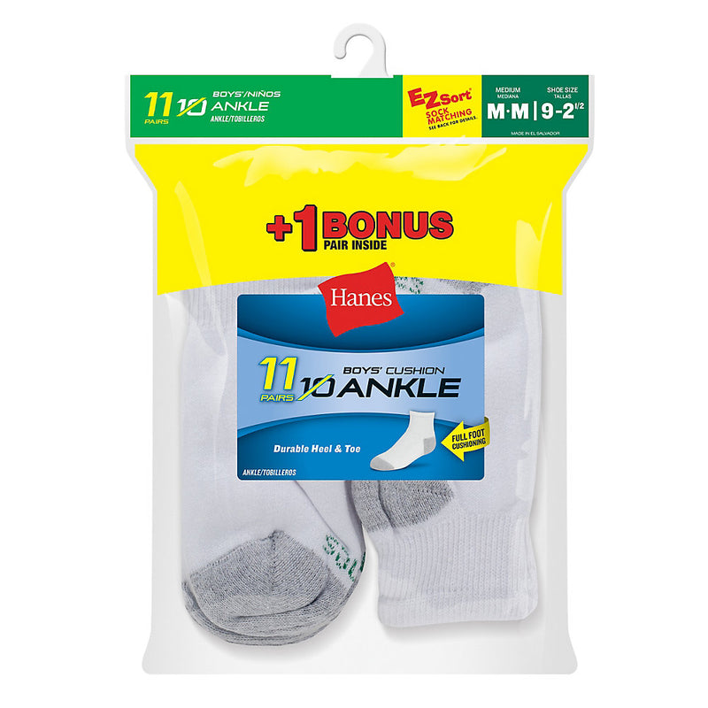 Hanes Ez-Sort Boys' Ankle Socks 11-Pack (Includes 1 Free Bonus Pair)