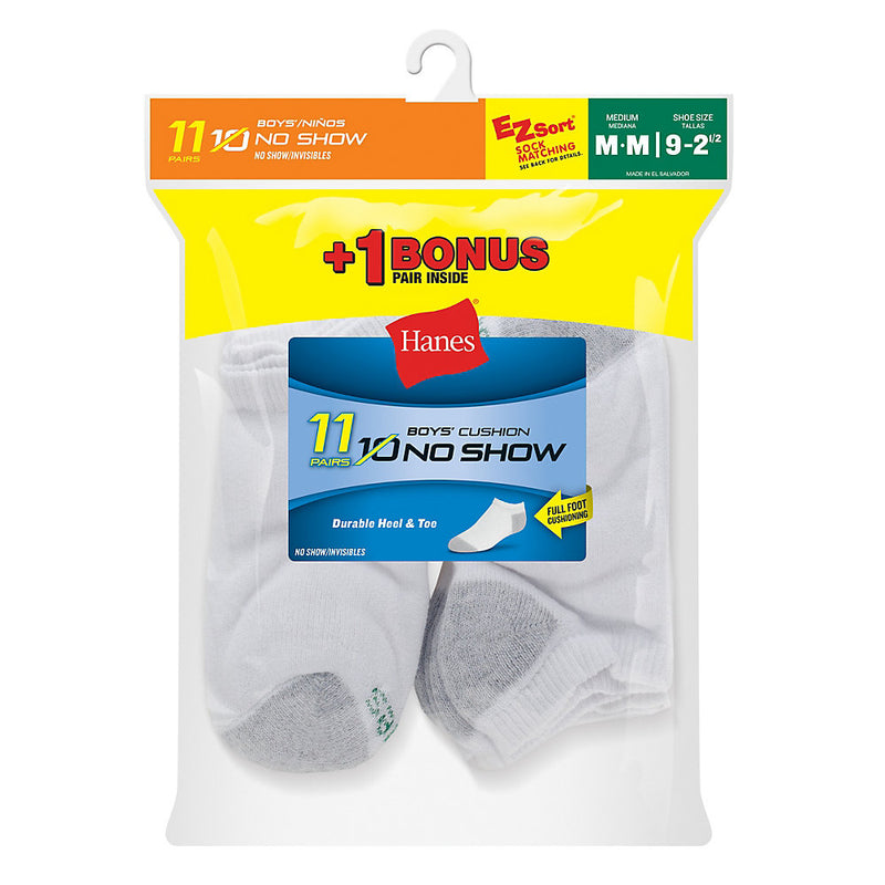 Hanes Ez-Sort Boys' No-Show Socks 11-Pack (Includes 1 Free Bonus Pair)