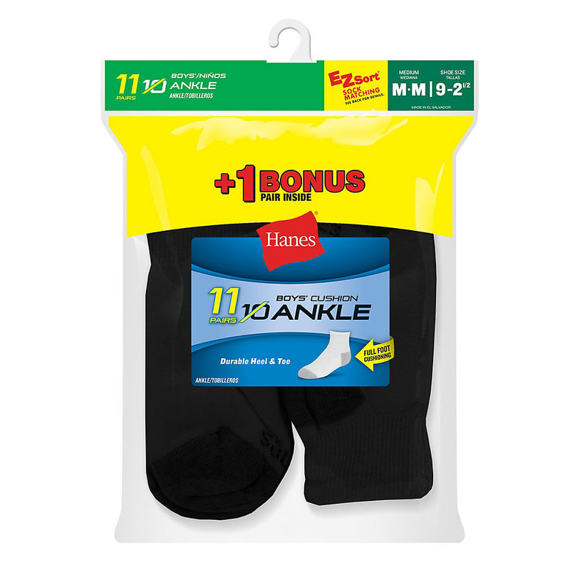 Hanes Ez-Sort Boys' Ankle Socks 11-Pack (Includes 1 Free Bonus Pair)
