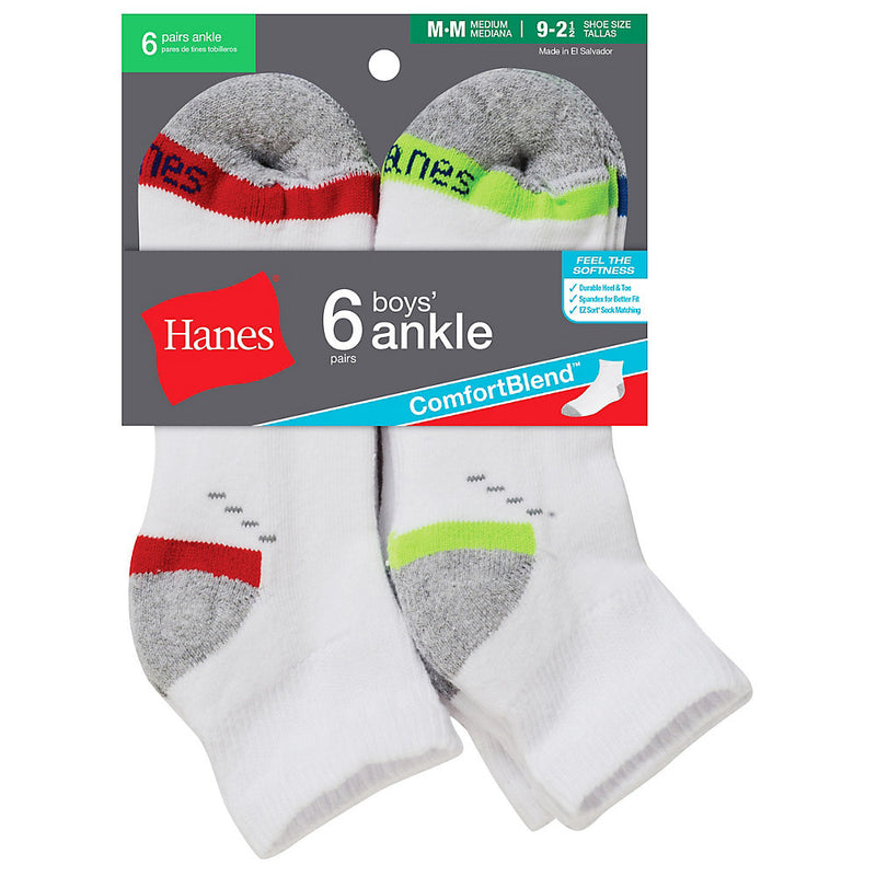 Hanes Boys' Ankle Comfortblend Assorted Socks 6-Pack