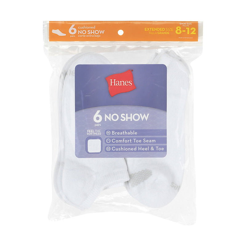 Hanes Women'S Cool Comfort No Show Socks Extended Sizes 8-12 6-Pack