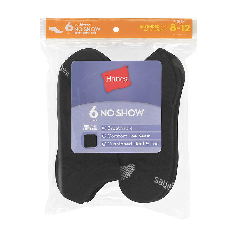 Hanes Women'S Cool Comfort No Show Socks Extended Sizes 8-12 6-Pack