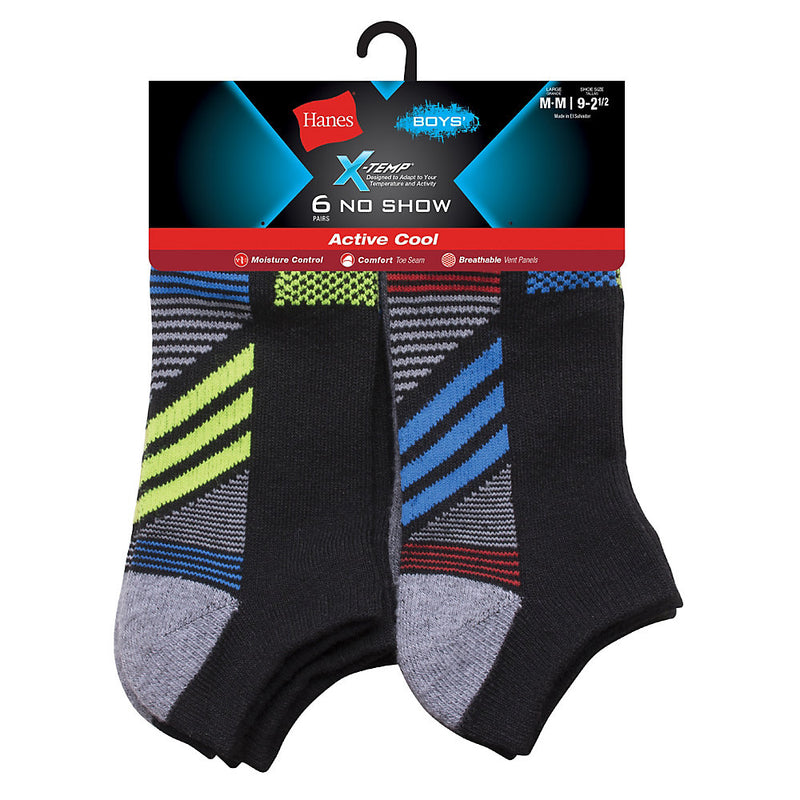 Hanes Boys' X-Temp Active Cool No Show 6-Pack